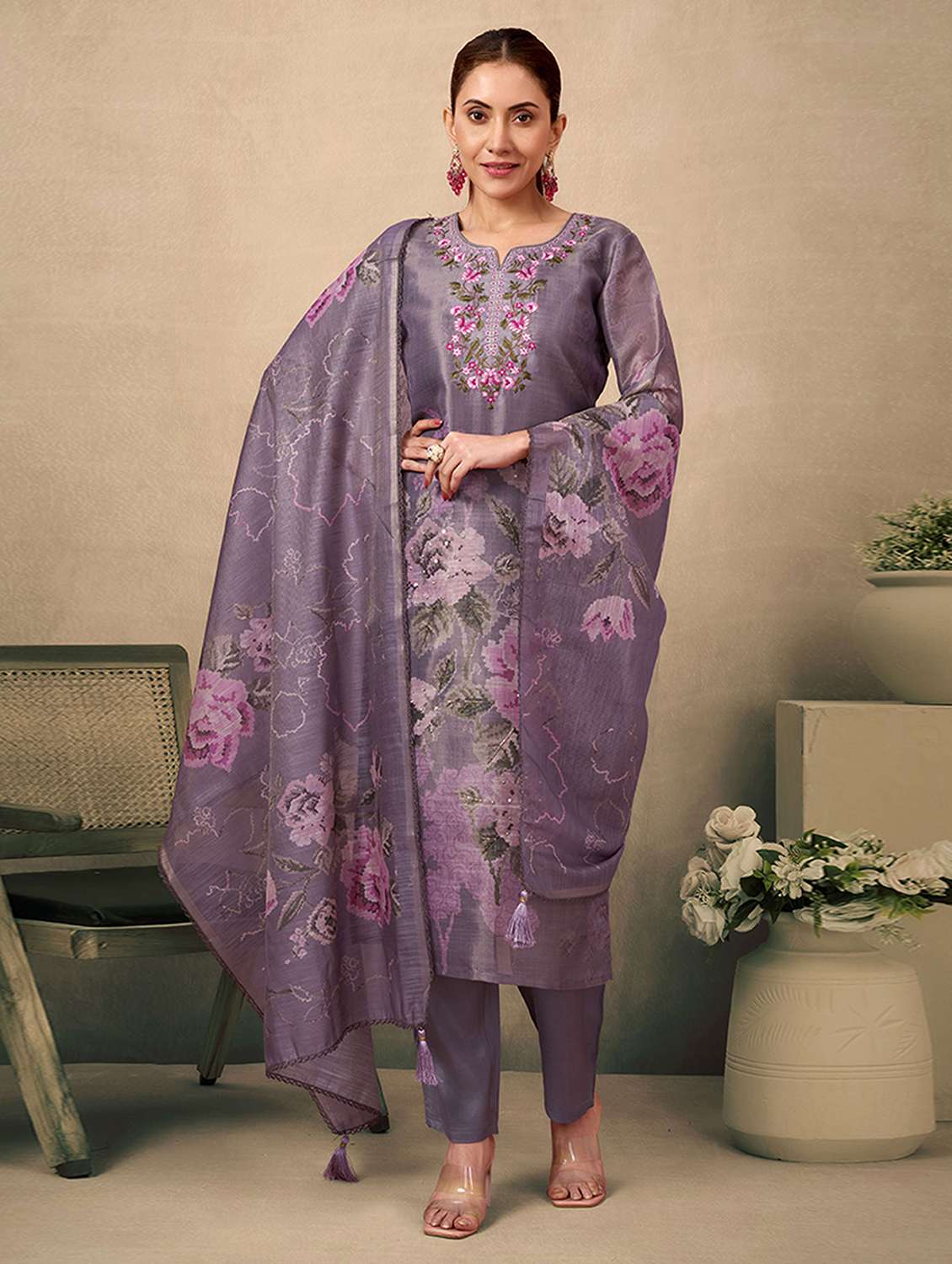 Women Printed Three Quarter Sleeves Kurta Pant With Dupatta Set - 22750816 -  Standard Image - 2