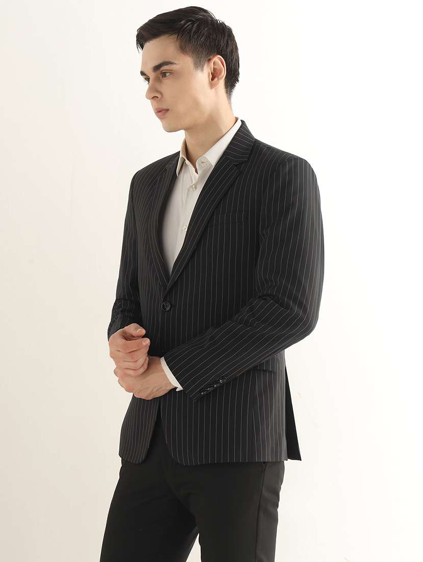 Men Striped Lapel Collar Single Breasted Formal Blazer - 22755528 -  Standard Image - 2