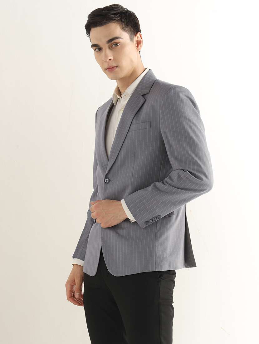 Men Striped Lapel Collar Single Breasted Formal Blazer - 22755529 -  Standard Image - 2