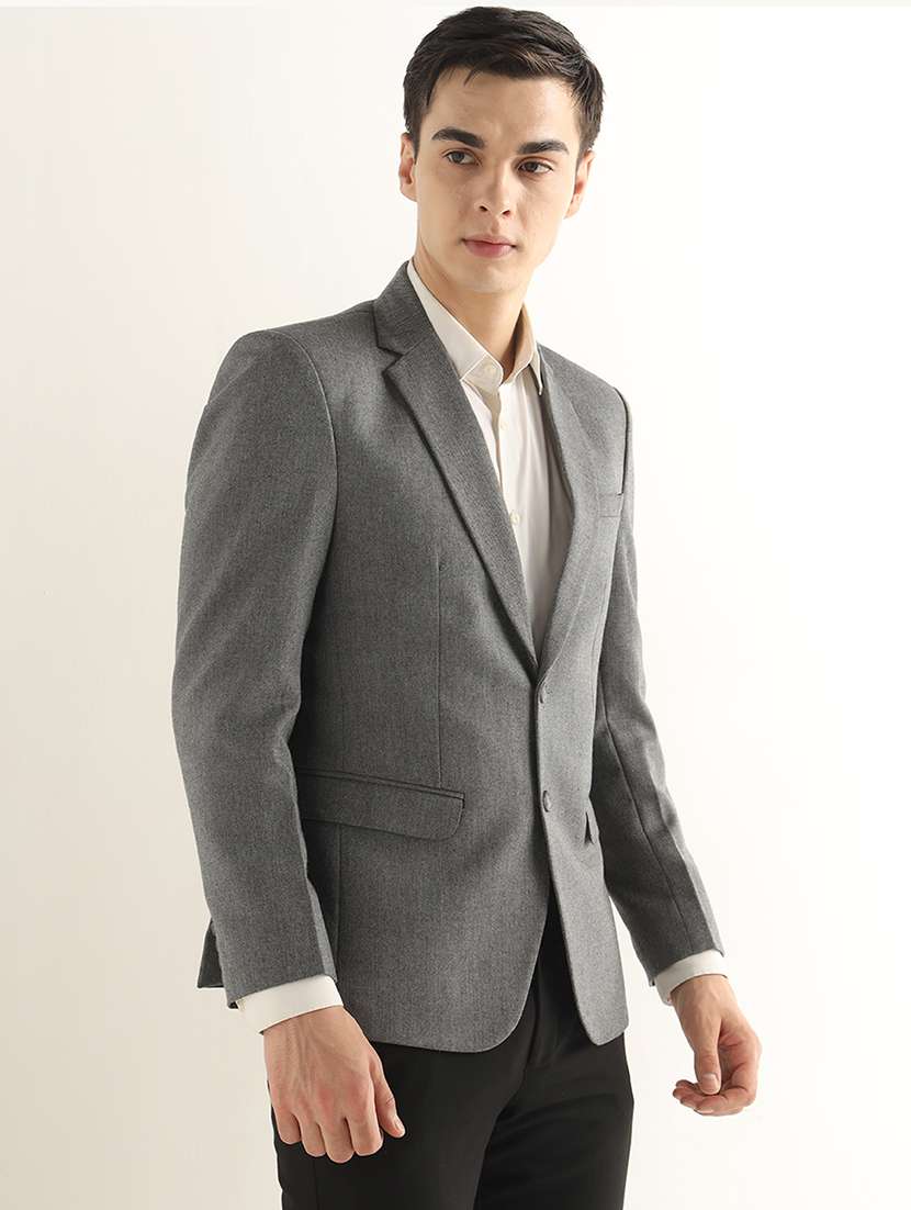 Men Solid Lapel Collar Single Breasted Formal Blazer - 22755539 -  Standard Image - 2