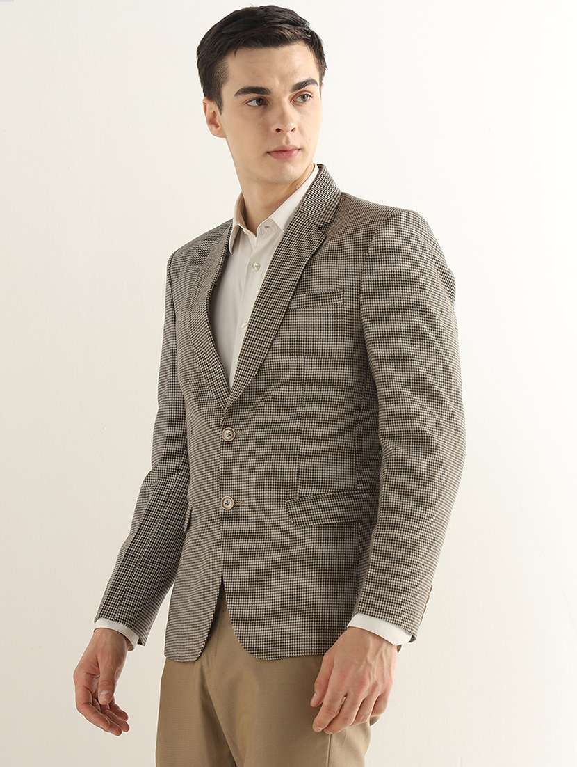Men Checkered Lapel Collar Single Breasted Formal Blazer - 22755540 -  Standard Image - 2