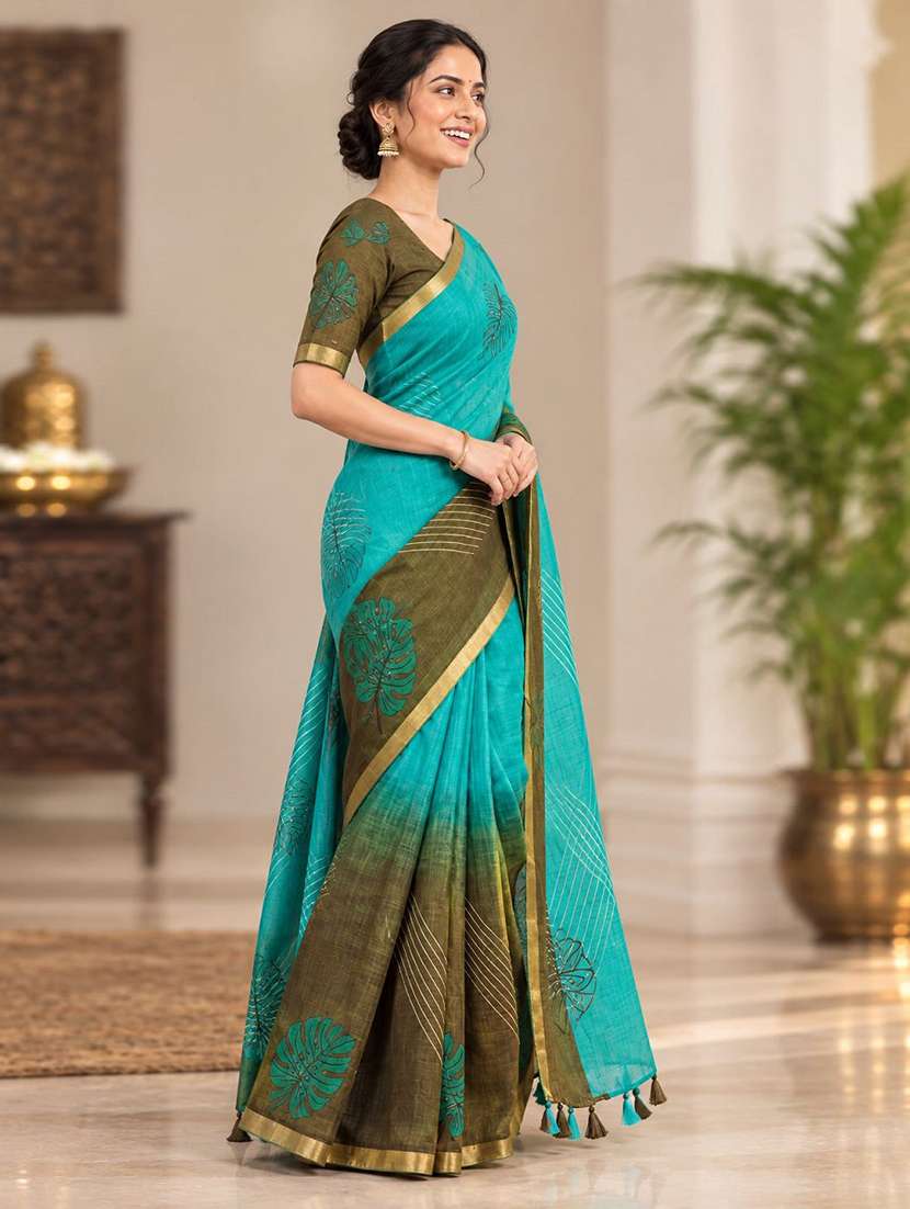 Women Printed Casual Wear Saree With Blouse - 22755559 -  Standard Image - 2