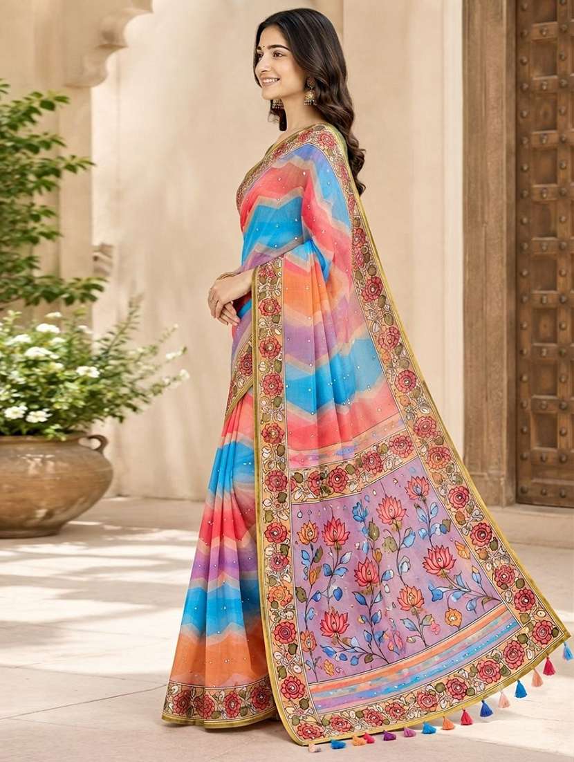 Women Printed Casual Wear Saree With Blouse - 22755568 -  Standard Image - 2