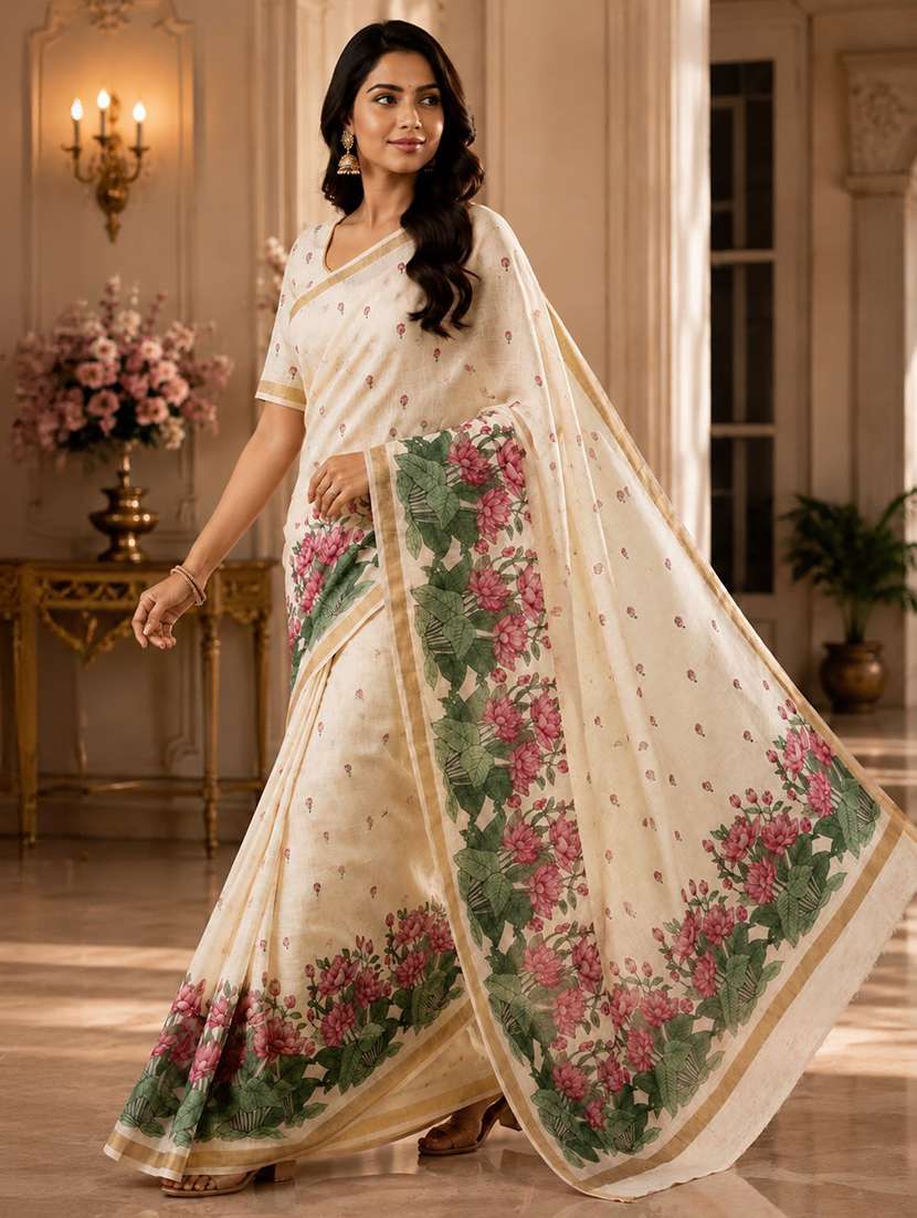 Women Printed Casual Wear Saree With Blouse - 22755578 -  Standard Image - 2