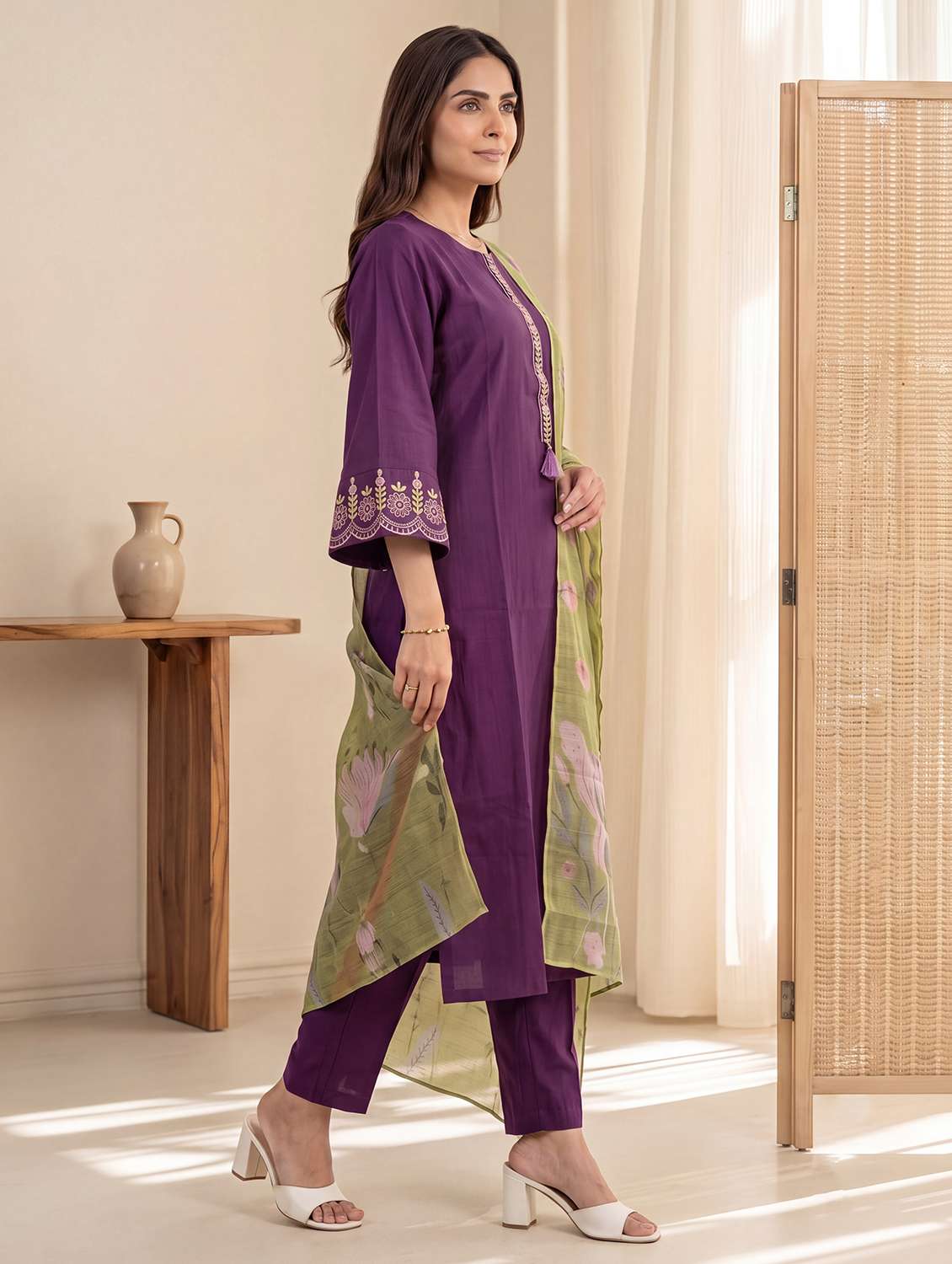 Women Embroidered Three Quarter Sleeve Kurta Pant With Dupatta Set - 22755709 -  Standard Image - 2