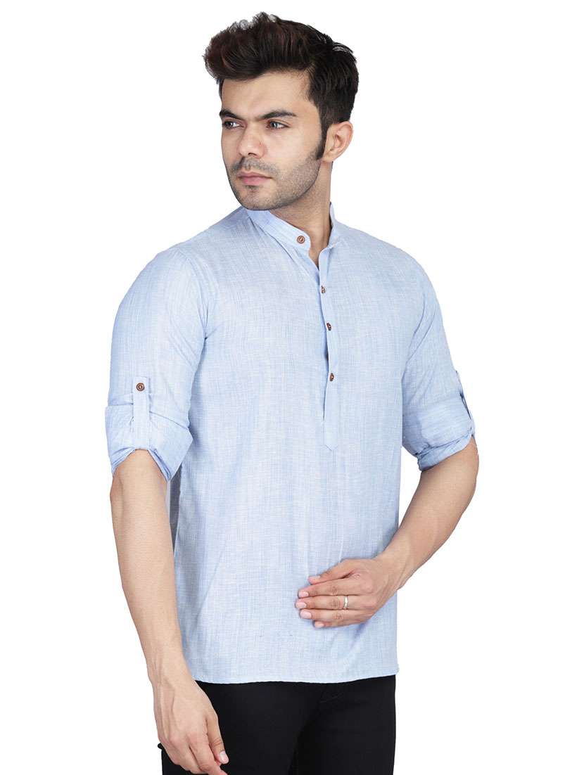 Men Solid Mandarin Neck Short Kurta - 22756086 -  Standard Image - 2