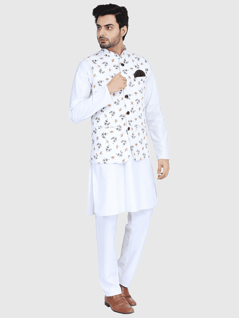 Men Printed Mandarin Neck Kurta Pyjama With Jacket Set - 22756127 -  Standard Image - 2