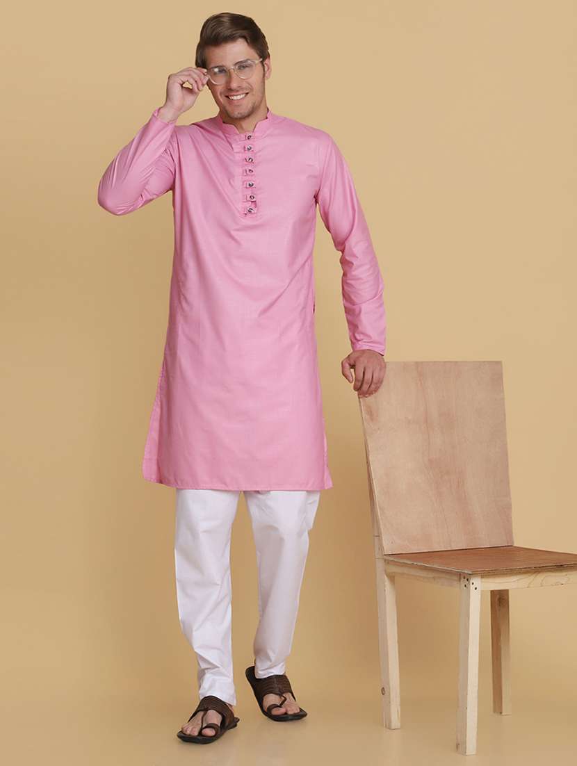 Men Solid Mandarin Neck Kurta Pyjama Set - 22756140 -  Standard Image - 2