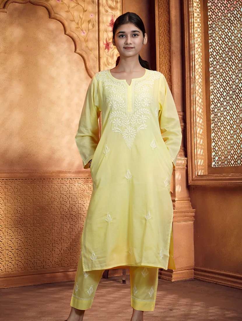 Women Embroidered Three Quarter Sleeves Kurta Pant Set - 22756221 -  Standard Image - 2