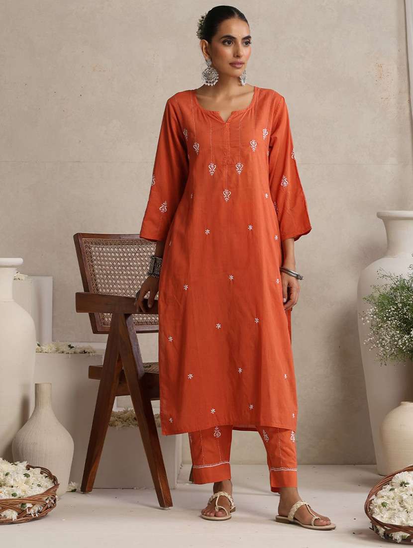 Women Embroidered Three Quarter Sleeves Kurta Pant Set - 22756223 -  Standard Image - 2