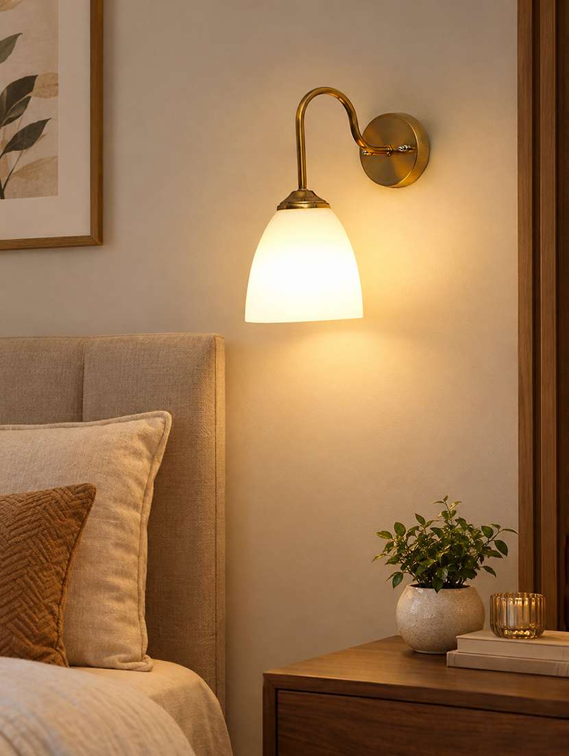 antique gold wall lamp with milky white glass shade