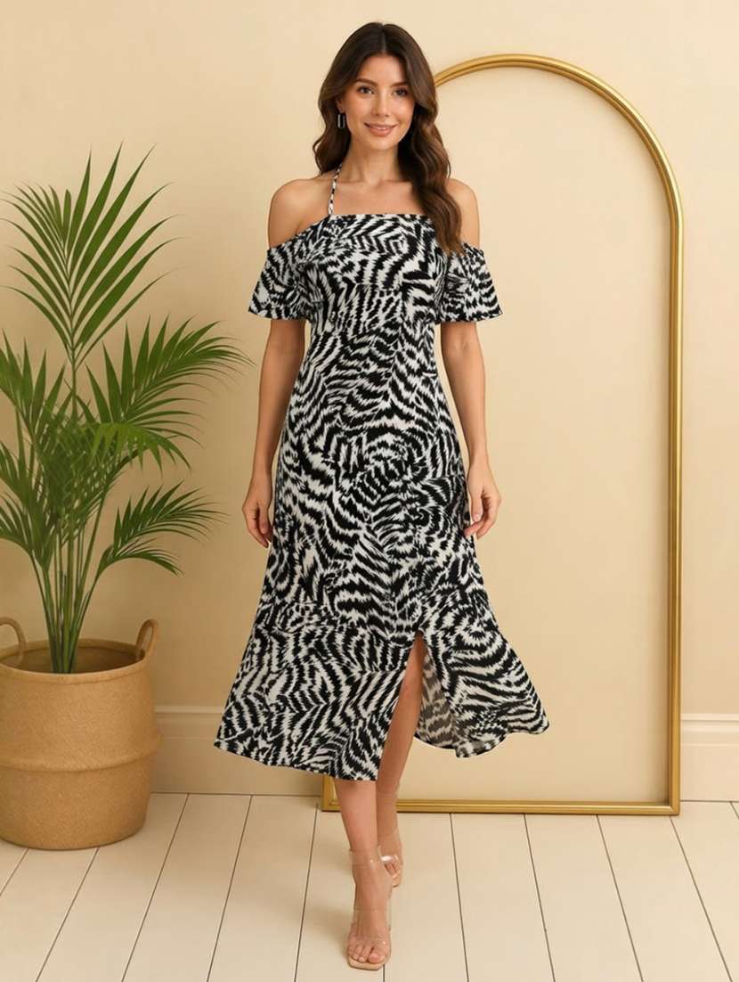 Women Printed Halter Neck A-line Dress - 22757044 -  Standard Image - 2