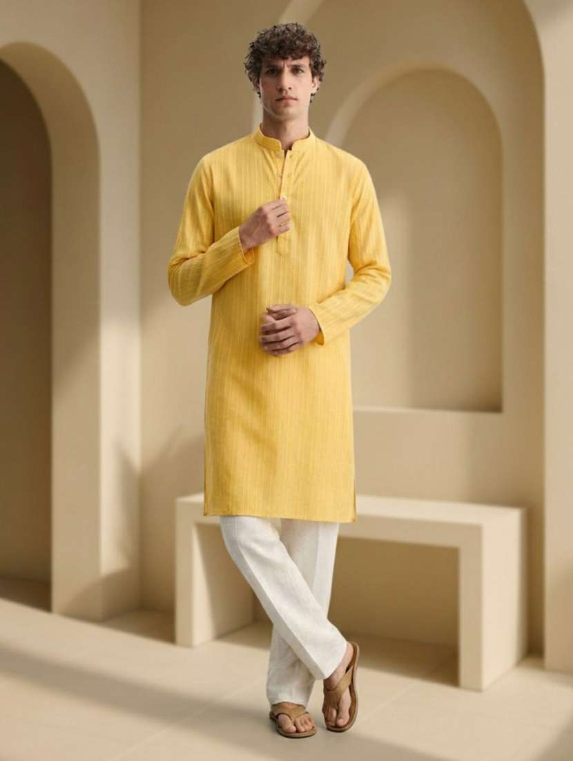 Men Striped Mandarin Neck Long Kurta - 22760735 -  Standard Image - 2