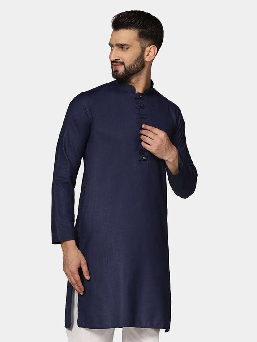 Men Solid Mandarin Neck Long Kurta - 22760750 -  Standard Image - 2