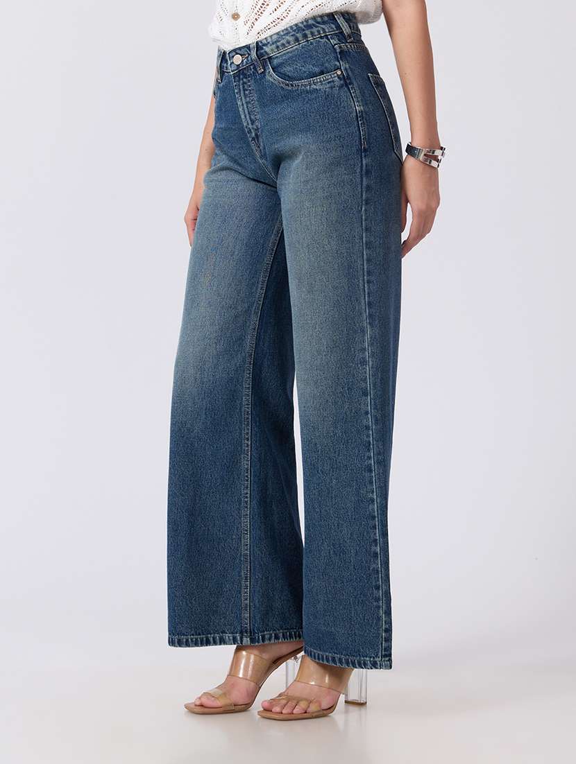 Women Washed High Rise Wide Leg Jeans - 22760810 -  Standard Image - 2