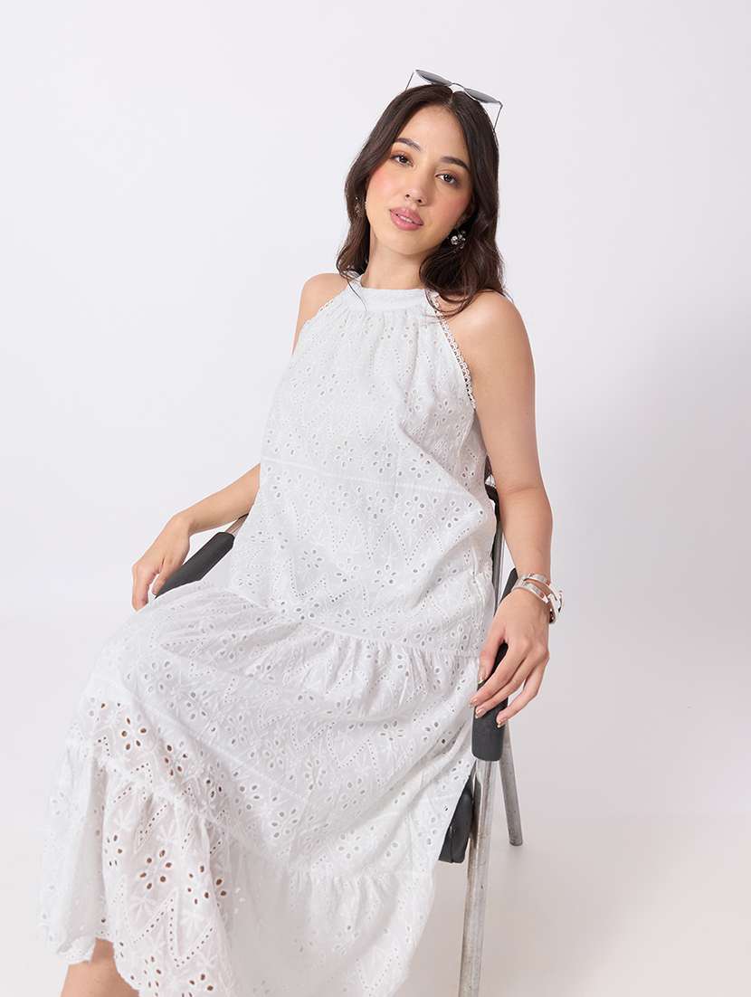 Women Embroidered Halter Neck Tiered Dress - 22760849 -  Standard Image - 2
