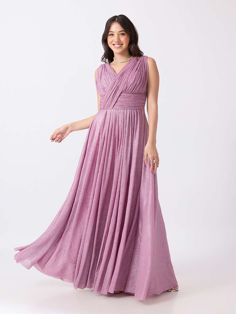 Women Self Design Sleeveless Fit And Flare Gown - 22760875 -  Standard Image - 2