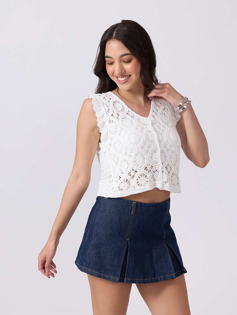 Women Self Design Sleeveless Crop Top - 22760903 -  Standard Image - 2