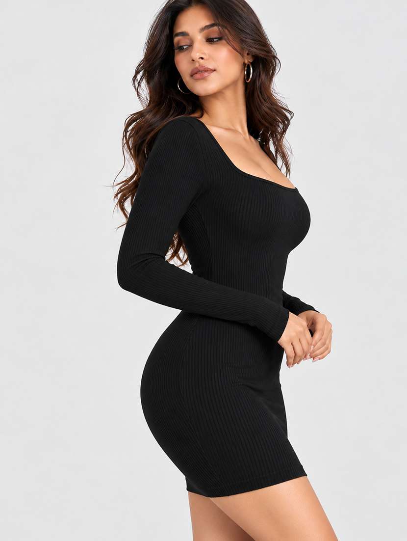 Women Solid Long Sleeves Bodycon Dress - 22760965 -  Standard Image - 2