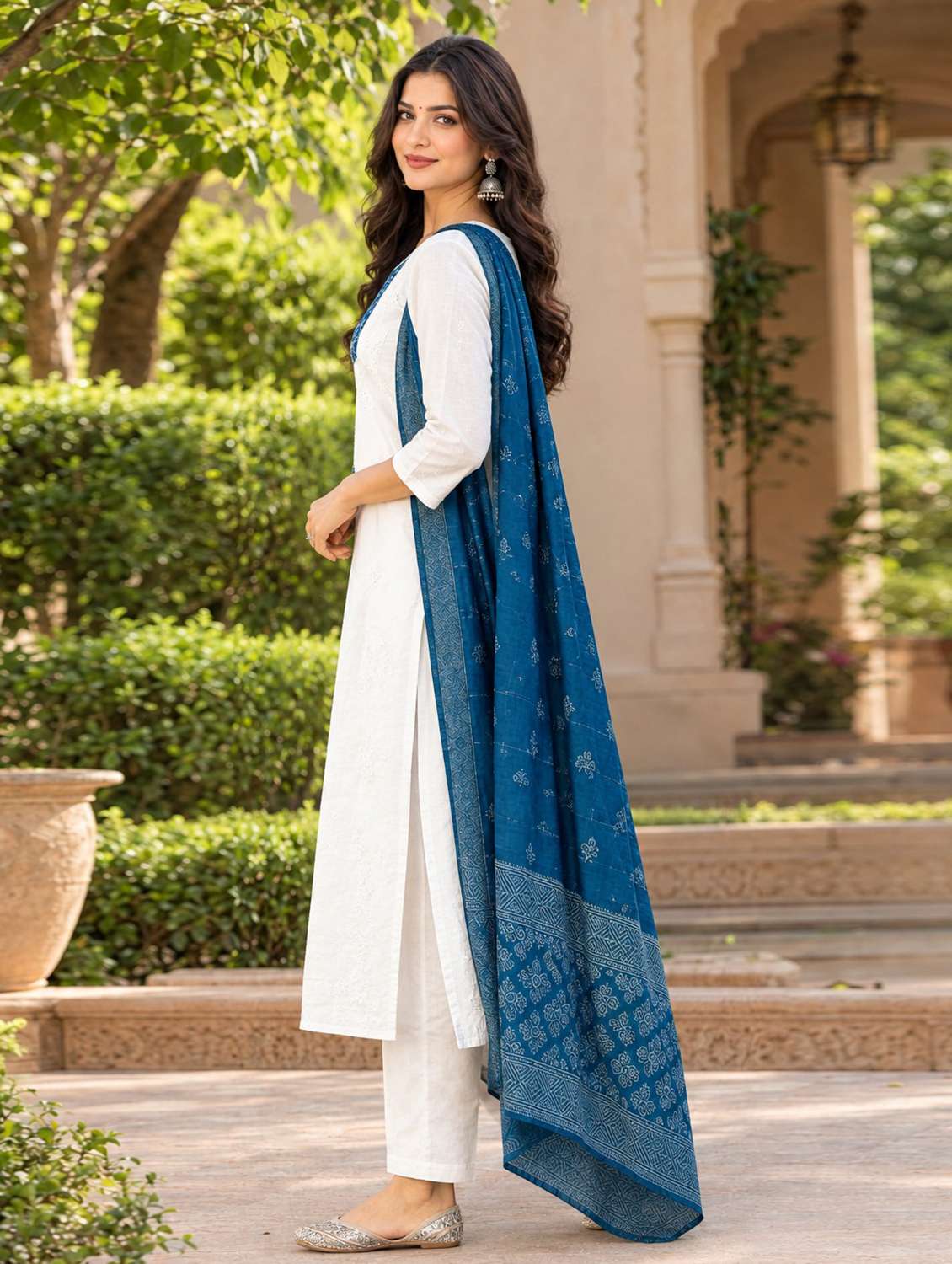Women Solid With Work Three Quarter Sleeve Kurta Pant With Dupatta Set - 22760971 -  Standard Image - 2