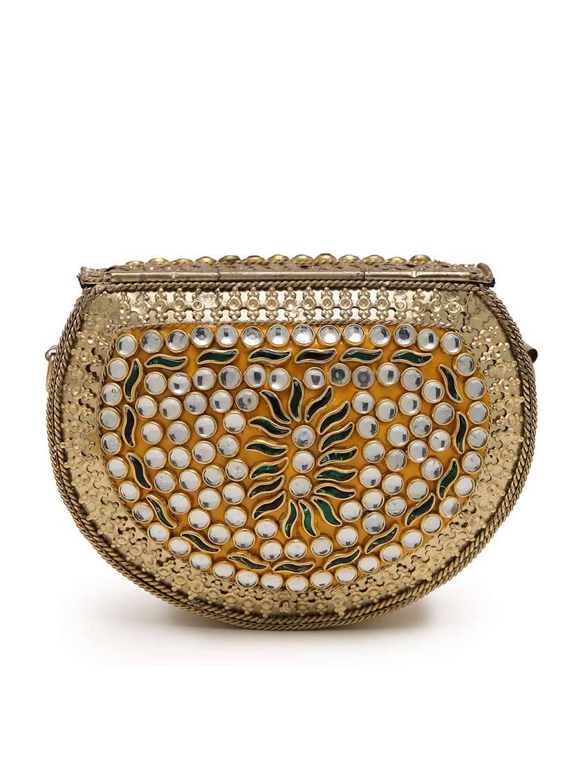 Gold Metal Embellished Party Clutch With Snap Closure - 22761273 -  Standard Image - 2