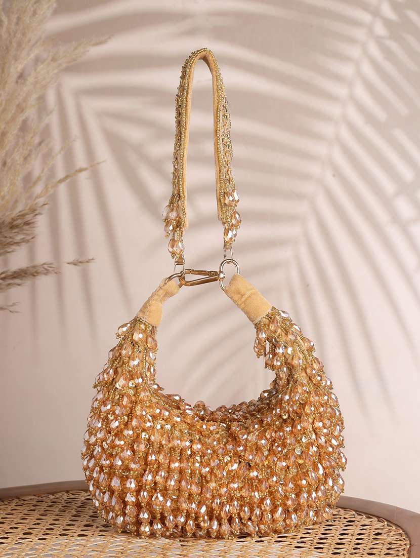 gold embellished party clutch with zip