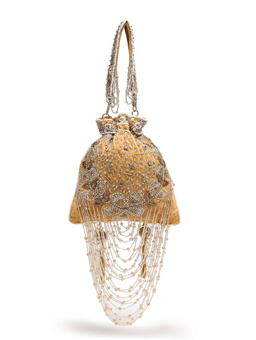 Beige Suede Embellished Potli Bag For Party - 22761288 -  Standard Image - 2