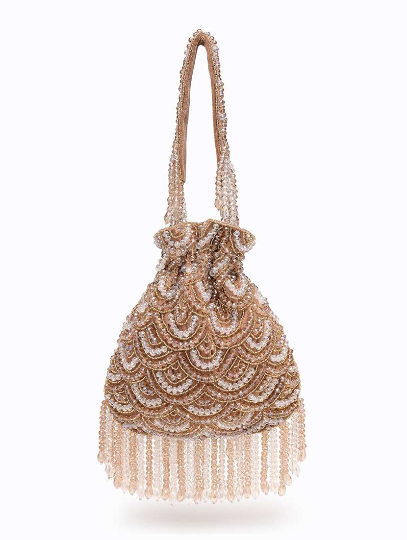 Brown Embellished Velvet Potli Bag With Drawstring Closure - 22761292 -  Standard Image - 2