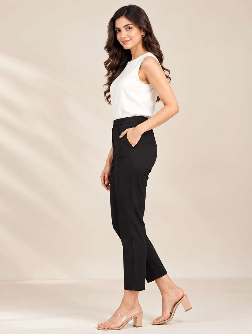 Women Solid Mid Rise Regular Fit Straight Pant - 22762281 -  Standard Image - 2
