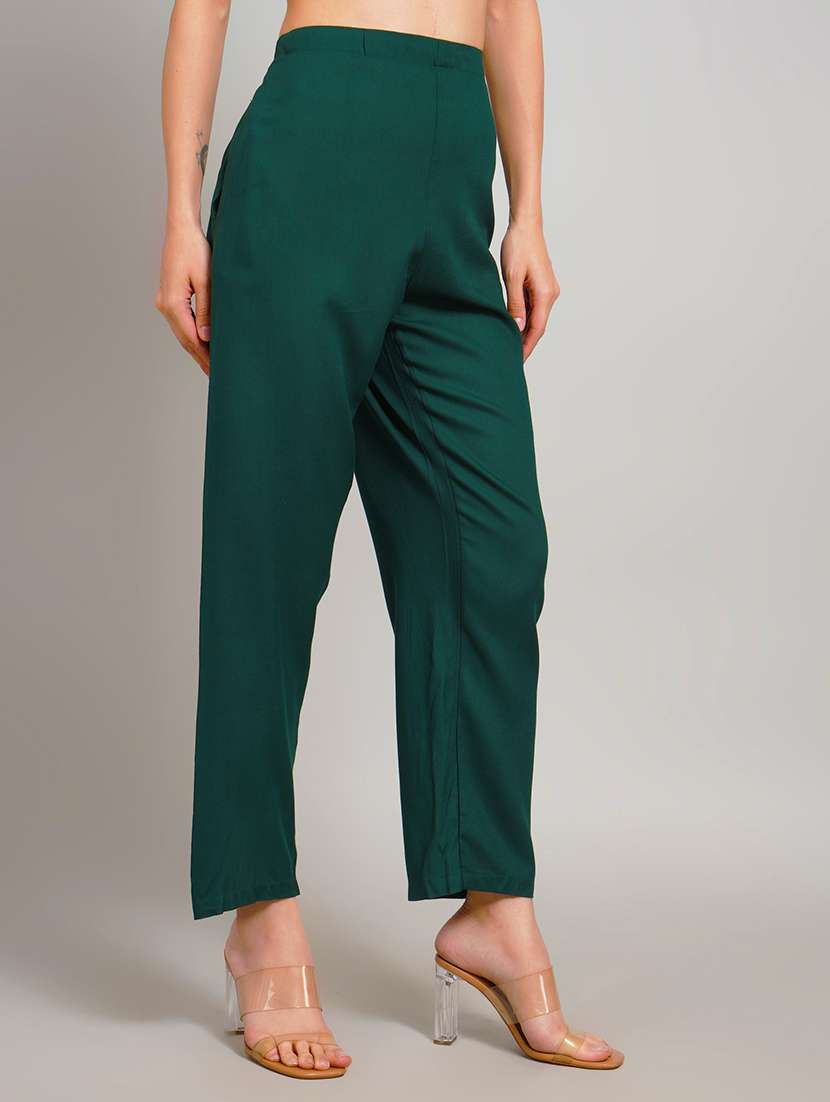 Women Solid Mid Rise Regular Fit Straight Pant - 22762282 -  Standard Image - 2