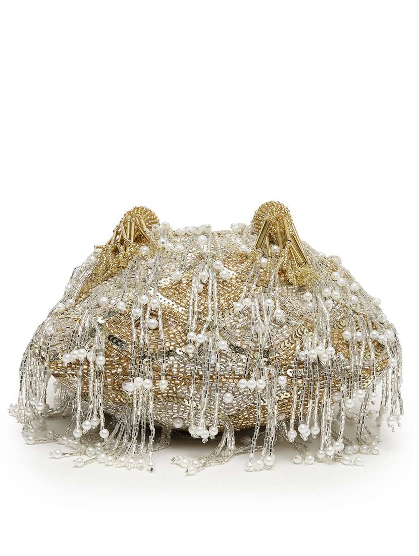 Embellished Gold Potli Bag With Drawstring Closure - 22762975 -  Standard Image - 2
