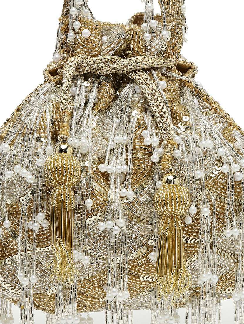 Embellished Gold Potli Bag With Drawstring Closure - 22762975 -  Standard Image - 7