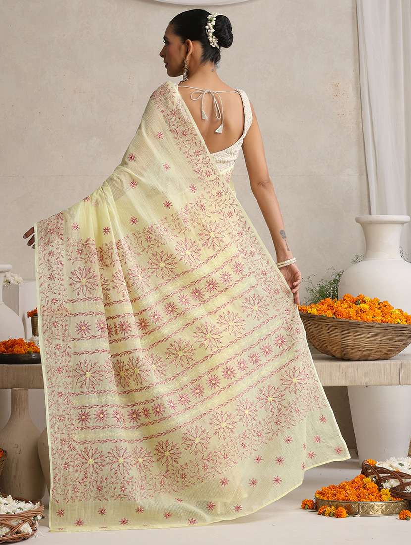 Women Solid With Work Embroidered Saree - 22763002 -  Standard Image - 2