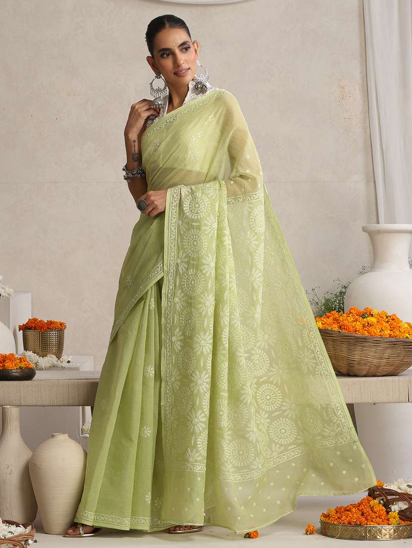 Women Solid With Work Embroidered Saree - 22763004 -  Standard Image - 2