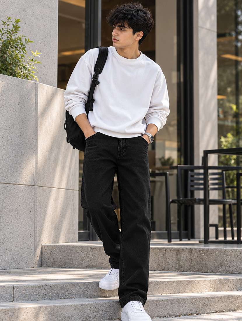 Men Plain Mid Rise Full Length Baggy Jeans - 22763175 -  Standard Image - 2