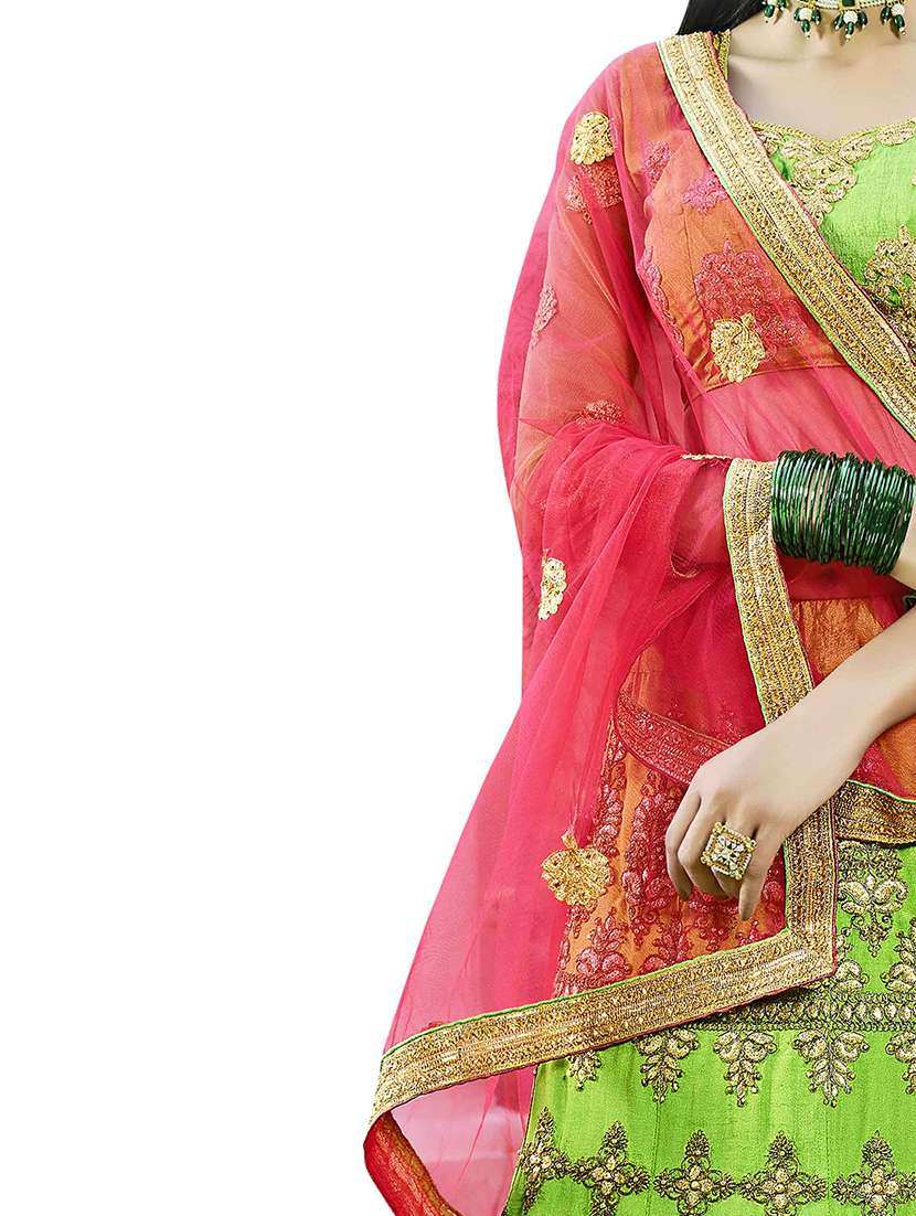 Women Solid With Work Semi-stitched Flared Lehenga - 22764839 -  Standard Image - 2