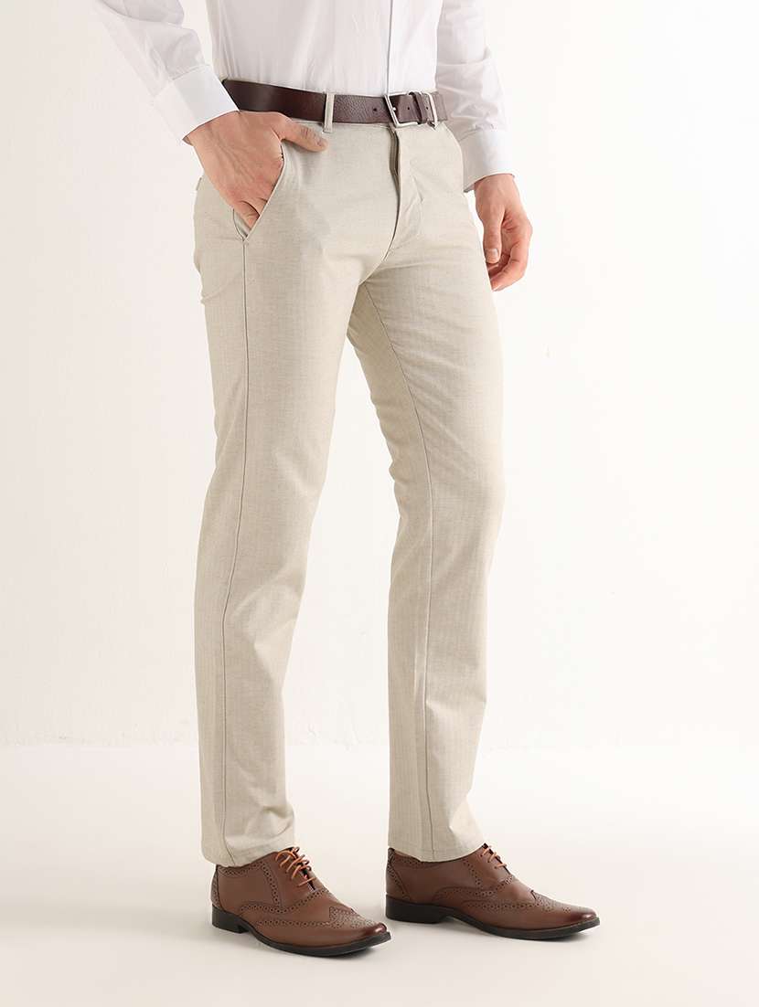 Men Solid Mid Rise Slim Fit Formal Trouser - 22765777 -  Standard Image - 2