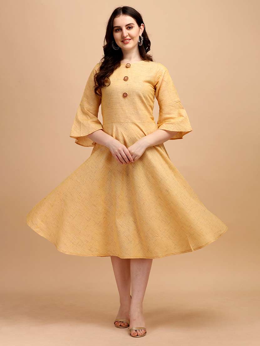 women self design bell sleeves a-line dress