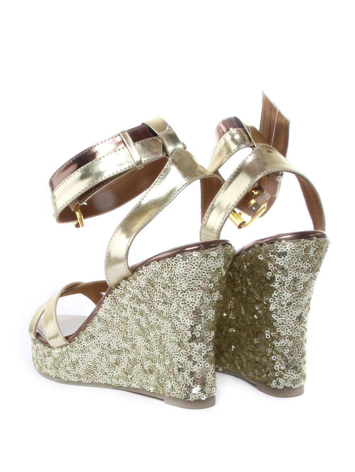 Sequin Work Golden Glitter Wedges - 47903 -  Standard Image - 2