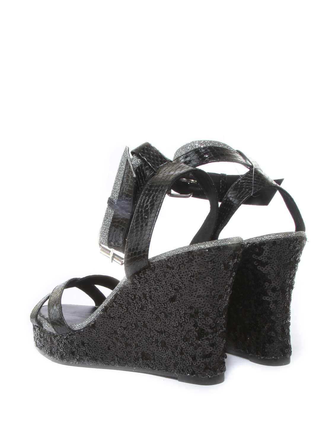 Sequin Work Black Glitter Wedges - 47904 -  Standard Image - 2