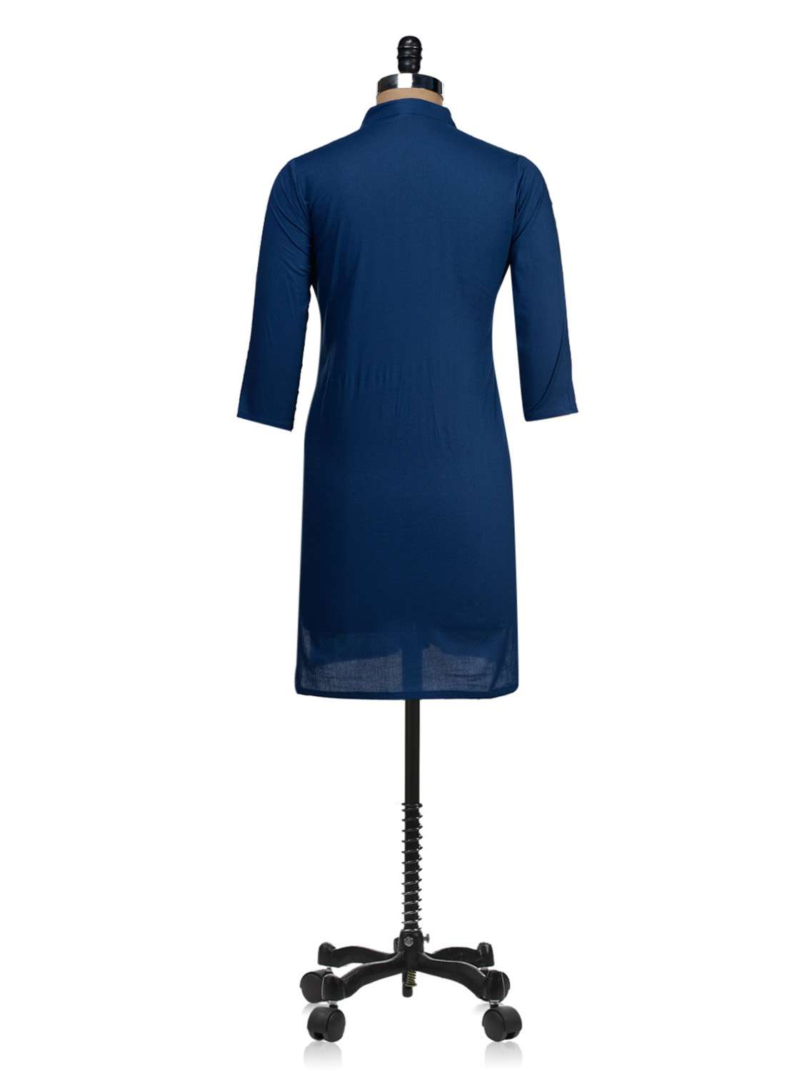 Blue Pleated Cotton Regular Kurta - 48367 - Standard Image - 2