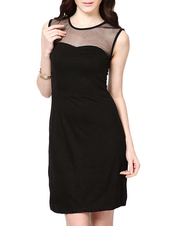 sleeveless black mesh dress