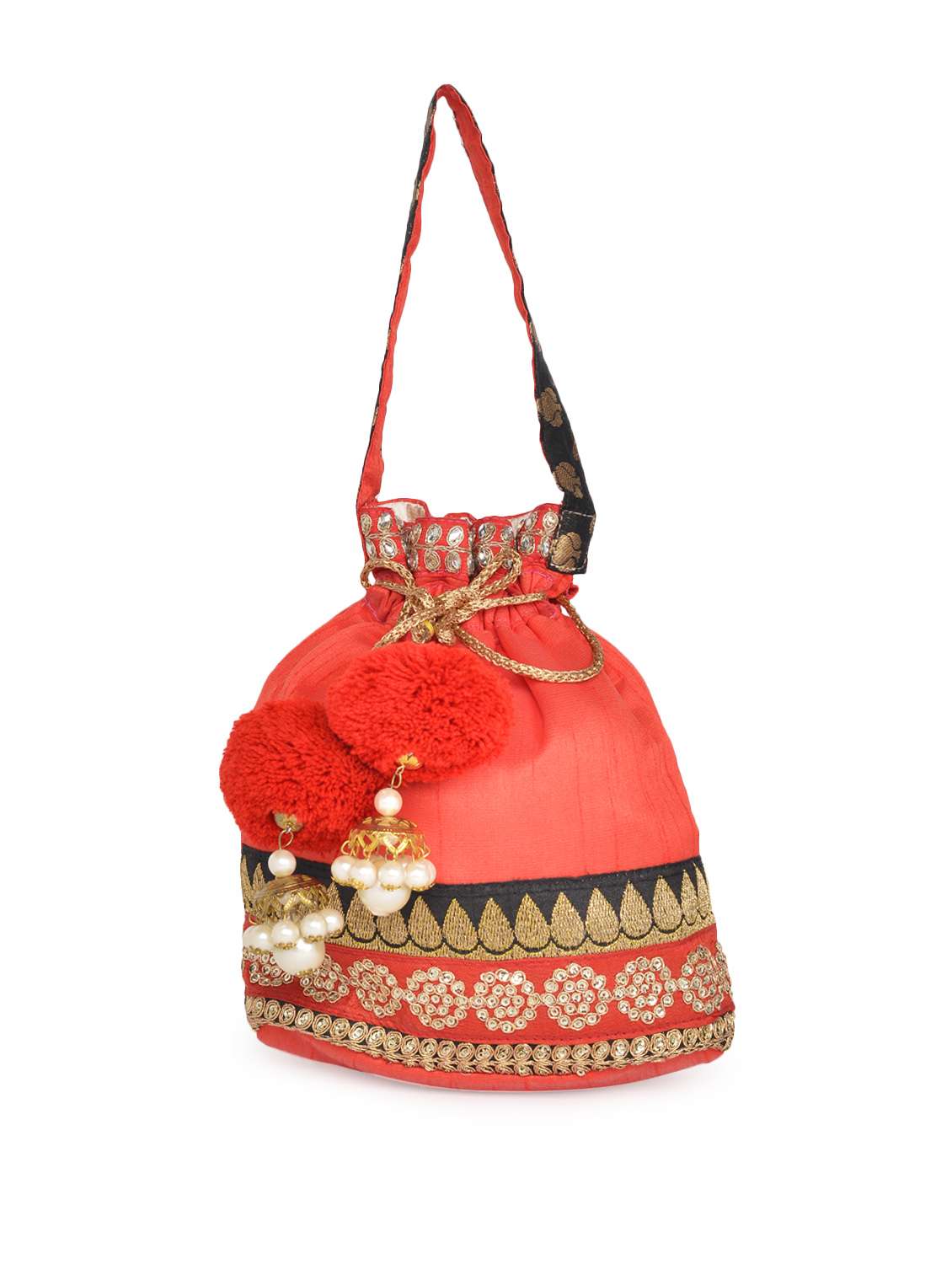 red and black party potli