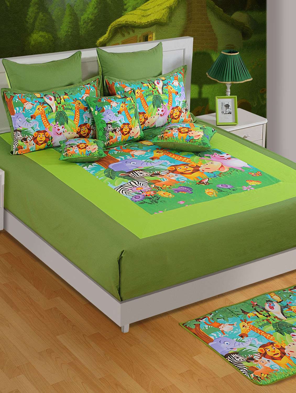 green animal print bed linen set