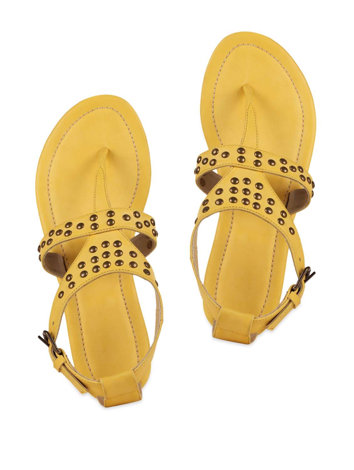yellow  embellished double strap sandals