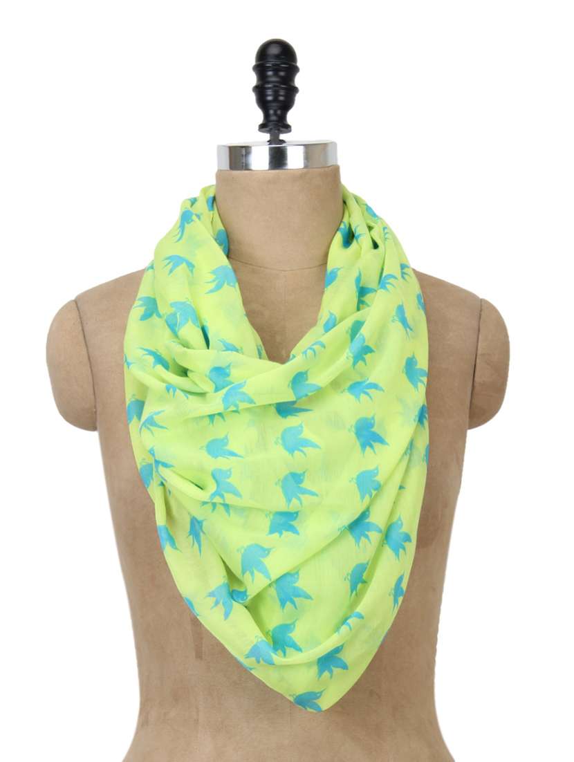 bird print neon polyester scarf