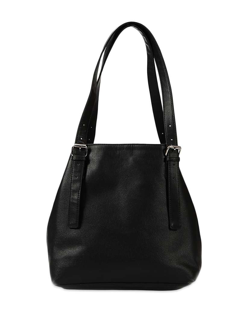 black faux leather handbag