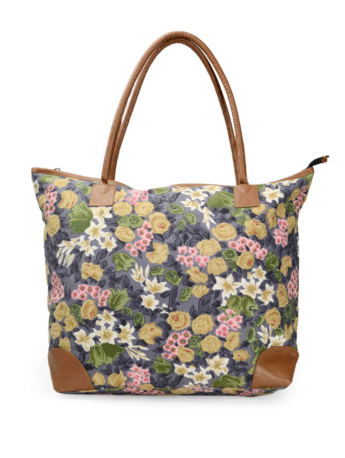 multi-coloured floral print tote bag
