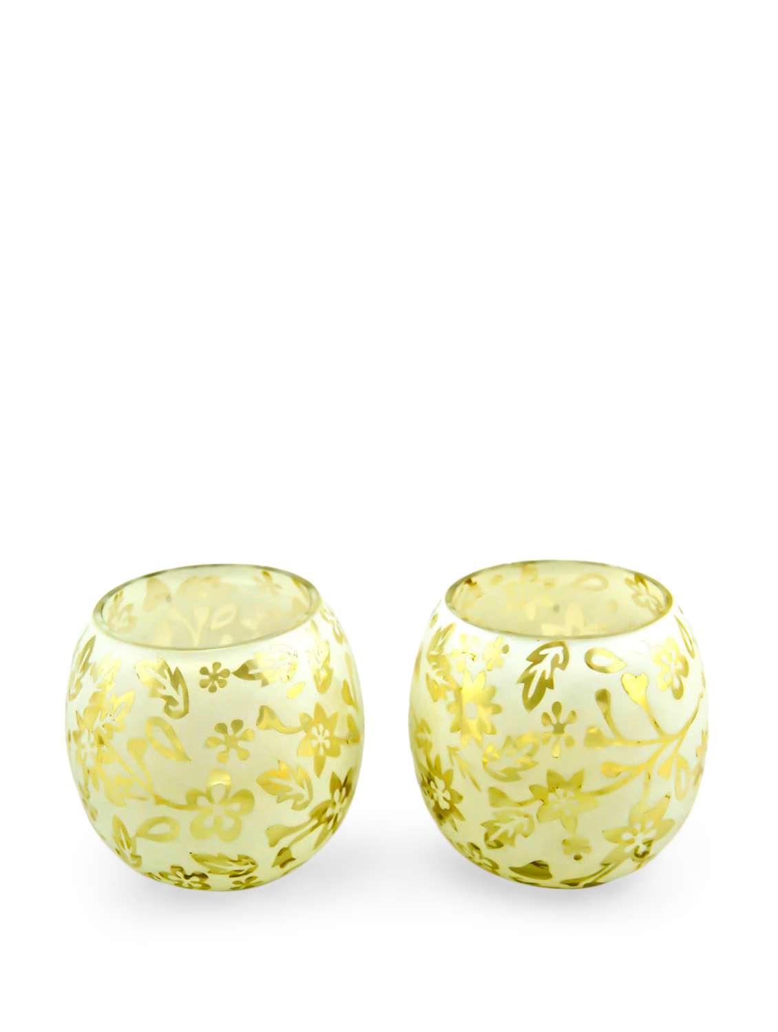 white and gold floral tealight holder (set of 2)