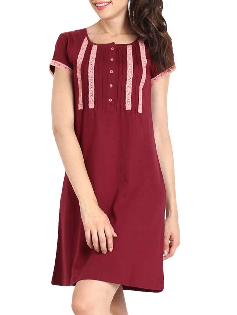 maroon contrast lace trim sleepshirt
